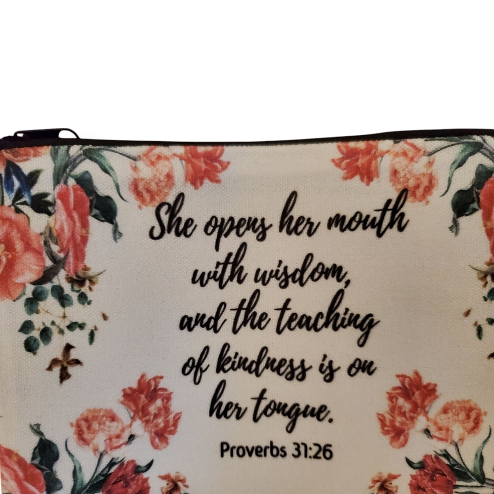 Floral Bible Verse Makeup Bag, Pencil Pouch, Inspiration Multipurpose Bag Gift - Picture 2 of 10